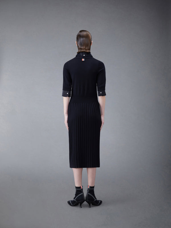 Wool Jersey Organza Pleated Bottom Ribbon Tie Combo Shirtdress - image 3