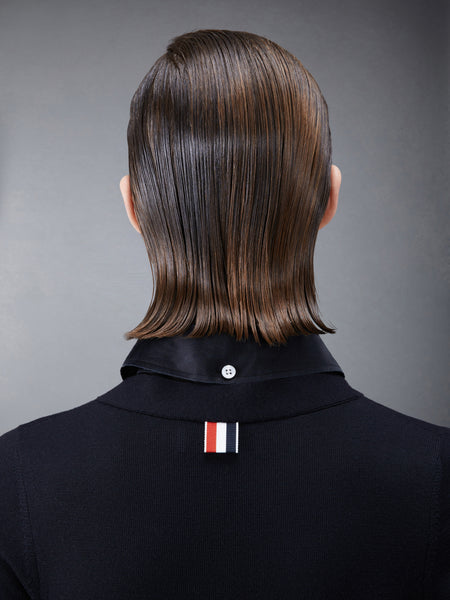 Wool Jersey Organza Pleated Bottom Ribbon Tie Combo Shirtdress BLACK