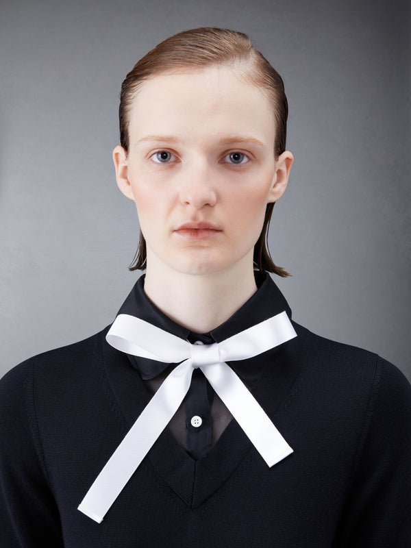 Wool Jersey Organza Pleated Bottom Ribbon Tie Combo Shirtdress - image 6