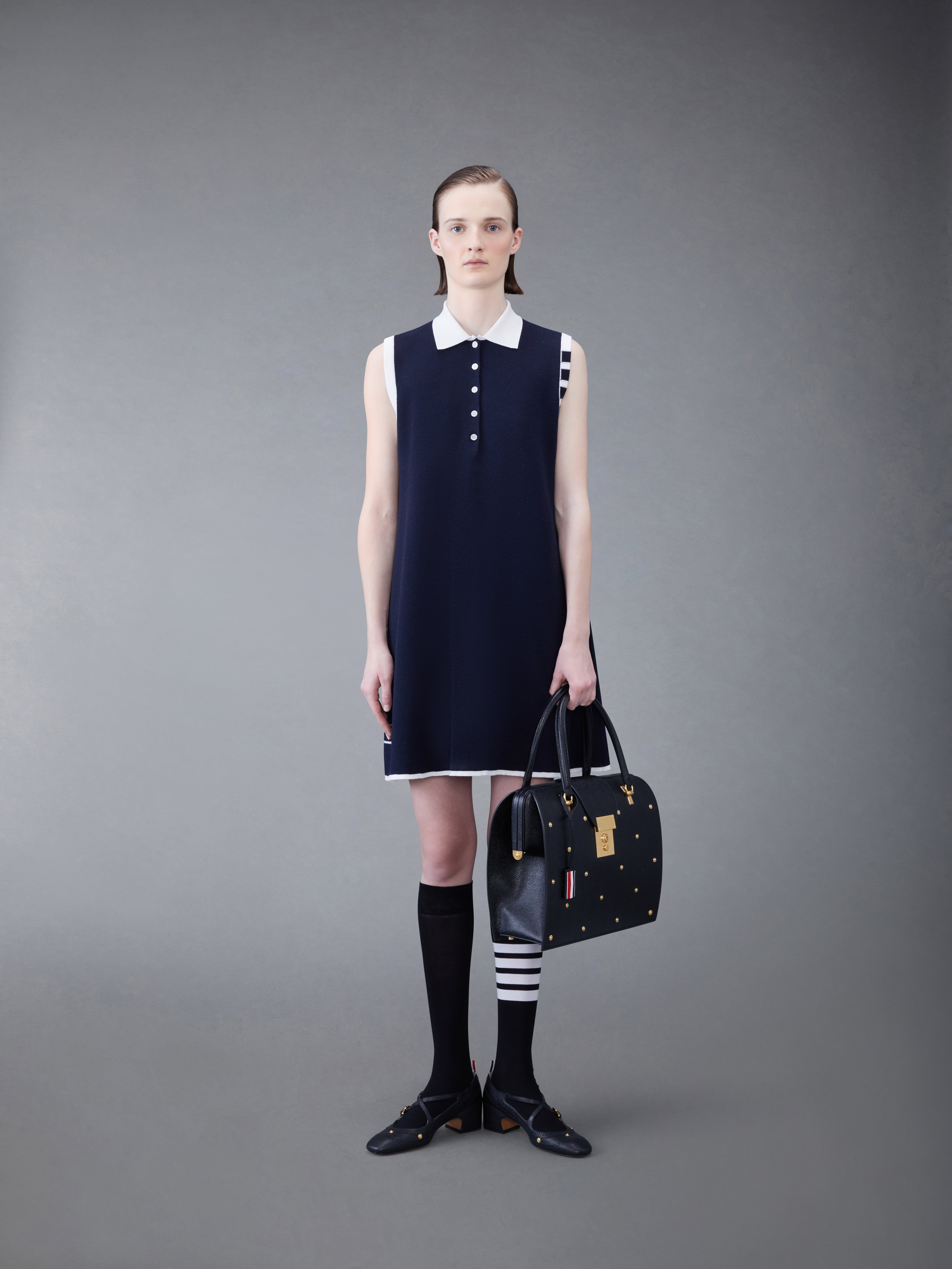 THOM BROWNE 4BAR ヘクター 半袖 ニットポロ2 トムブラウン Merino Hector 4-Bar Sleeveless Polo Mini Dress | Thom Browne