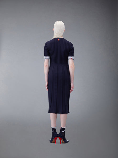 COTTON PLEATED CRICKET STRIPED CABLE DRESS NAVY