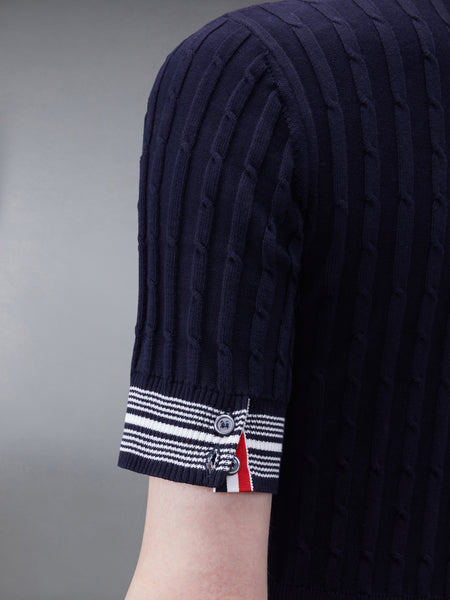 COTTON PLEATED CRICKET STRIPED CABLE DRESS NAVY