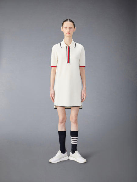 MERINO WOOL MILANO STITCH ZIP UP POLO DRESS WHITE