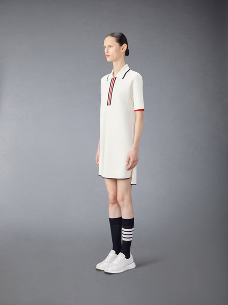 MERINO WOOL MILANO STITCH ZIP UP POLO DRESS WHITE