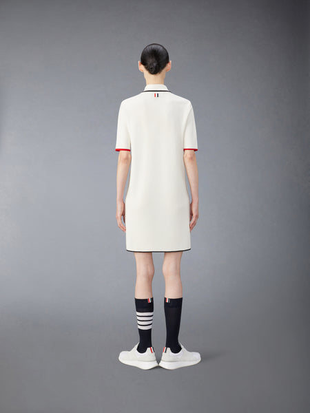 MERINO WOOL MILANO STITCH ZIP UP POLO DRESS WHITE