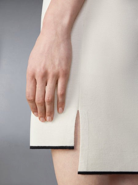 MERINO WOOL MILANO STITCH ZIP UP POLO DRESS WHITE