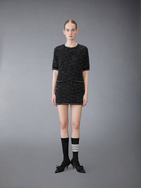 EYELASH TWEED JACQUARD MINI DRESS BLACK