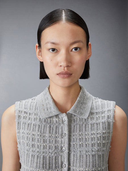 SEERSUCKER KNIT TWEED JACQUARD POLO MINI DRESS
