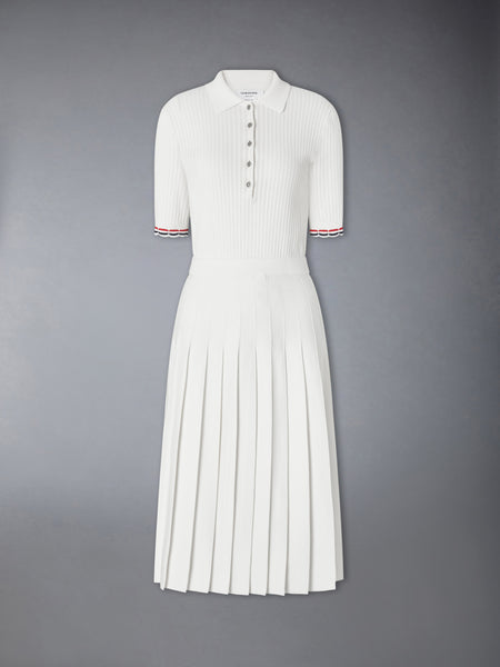 POINTELLE RIB STITCH POLO DRESS WHITE