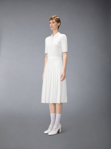 POINTELLE RIB STITCH POLO DRESS WHITE