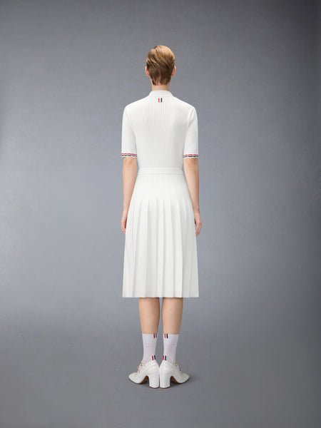 POINTELLE RIB STITCH POLO DRESS WHITE