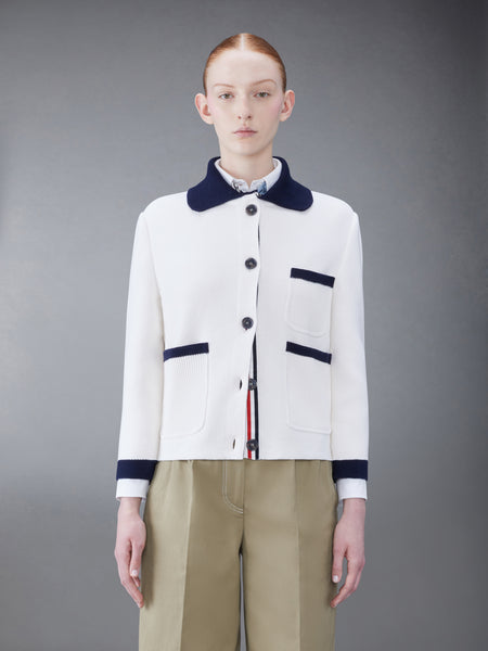 COTTON CASHMERE POLO COLLAR POCKET JACKET WHITE