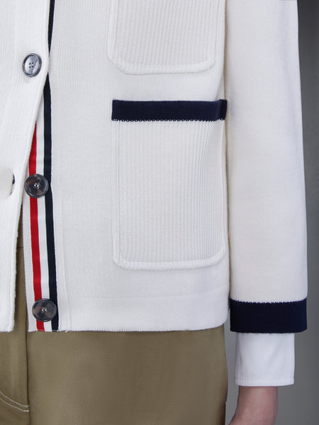 COTTON CASHMERE POLO COLLAR POCKET JACKET WHITE