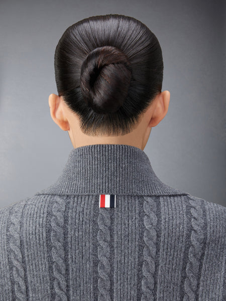 MERINO WOOL AND COTTON 4-BAR CABLE OVERCOAT MED GREY