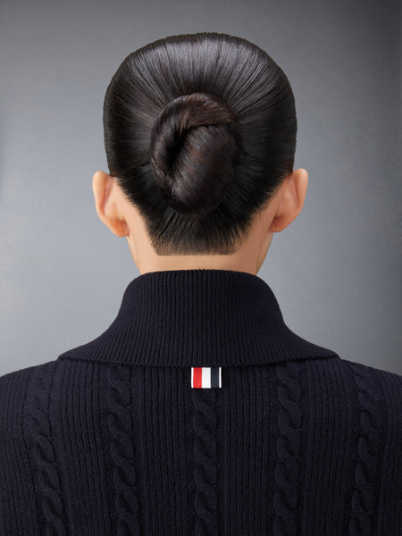 MERINO WOOL AND COTTON 4-BAR CABLE OVERCOAT NAVY