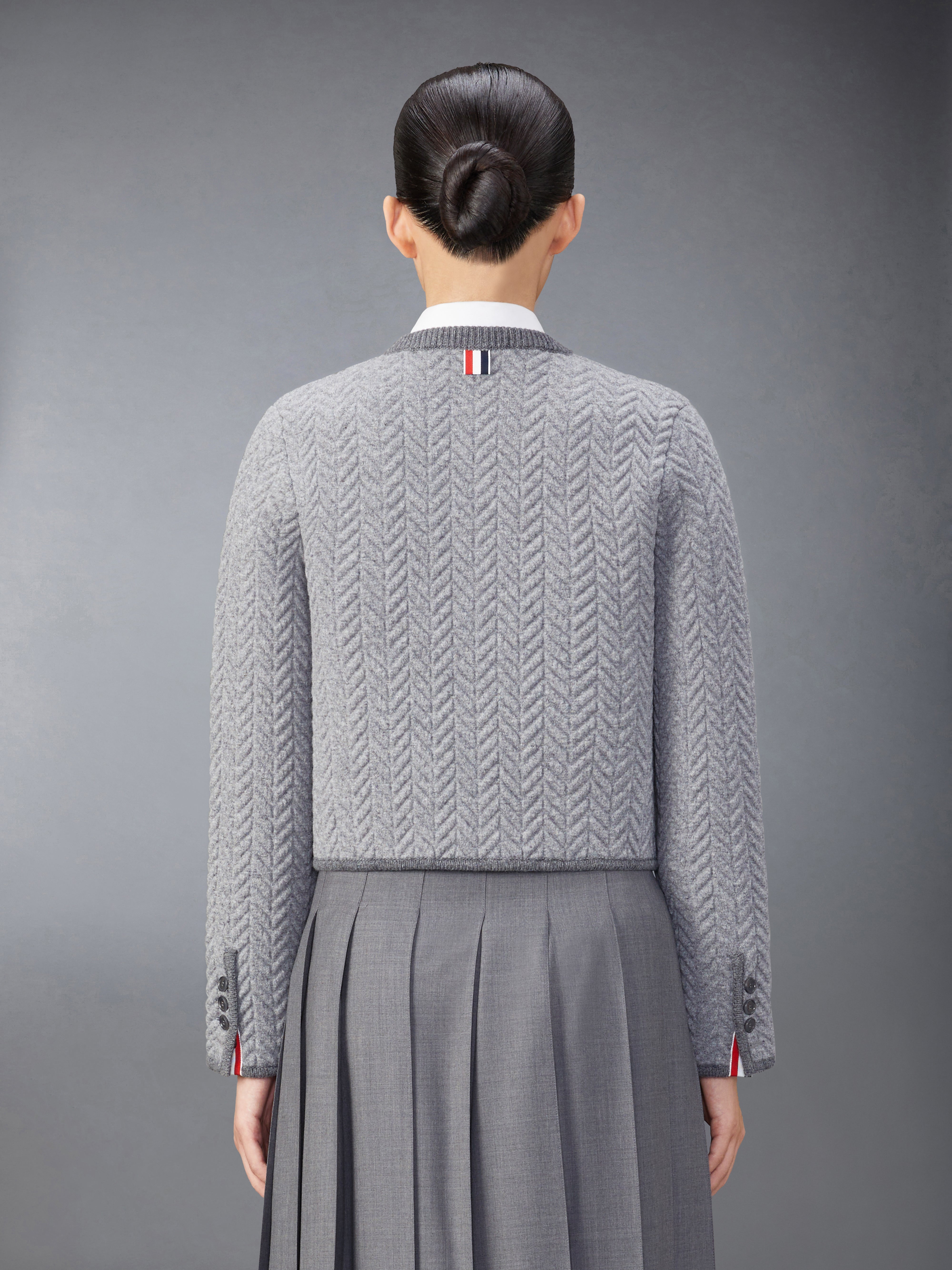 Merino Wool Herringbone Quilted Cropped Cardigan Jacket