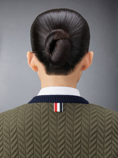 MERINO WOOL HERRINGBONE QUILTED CROPPED CARDIGAN JACKET DK GREEN