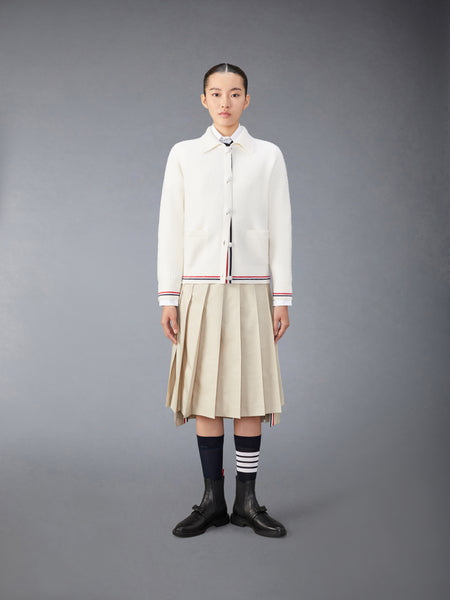 MERINO WOOL BRUSHED TUCK STITCH POLO CARDIGAN WHITE