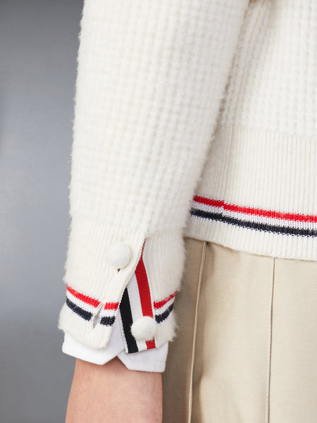 MERINO WOOL BRUSHED TUCK STITCH POLO CARDIGAN WHITE