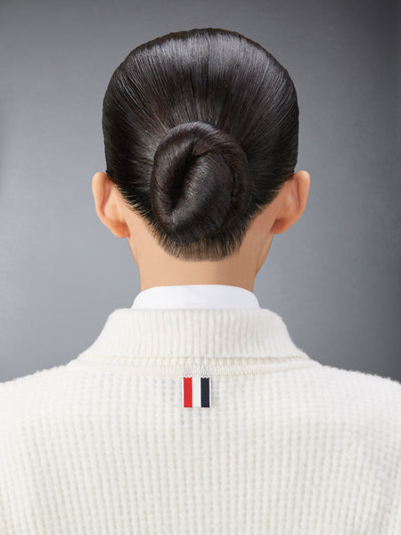 MERINO WOOL BRUSHED TUCK STITCH POLO CARDIGAN WHITE