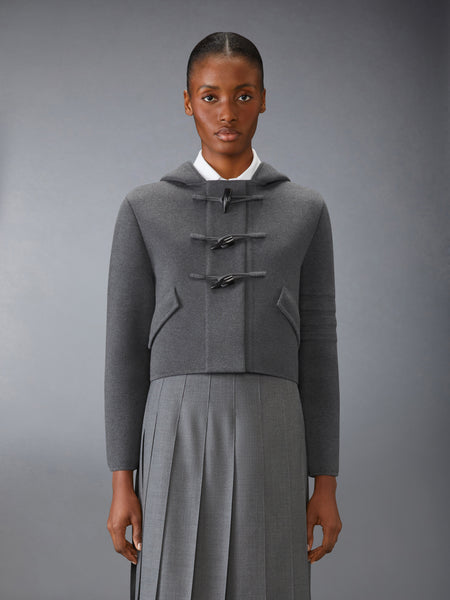 COTTON WOOL 4-BAR CROPPED DUFFLE JACKET MED GREY