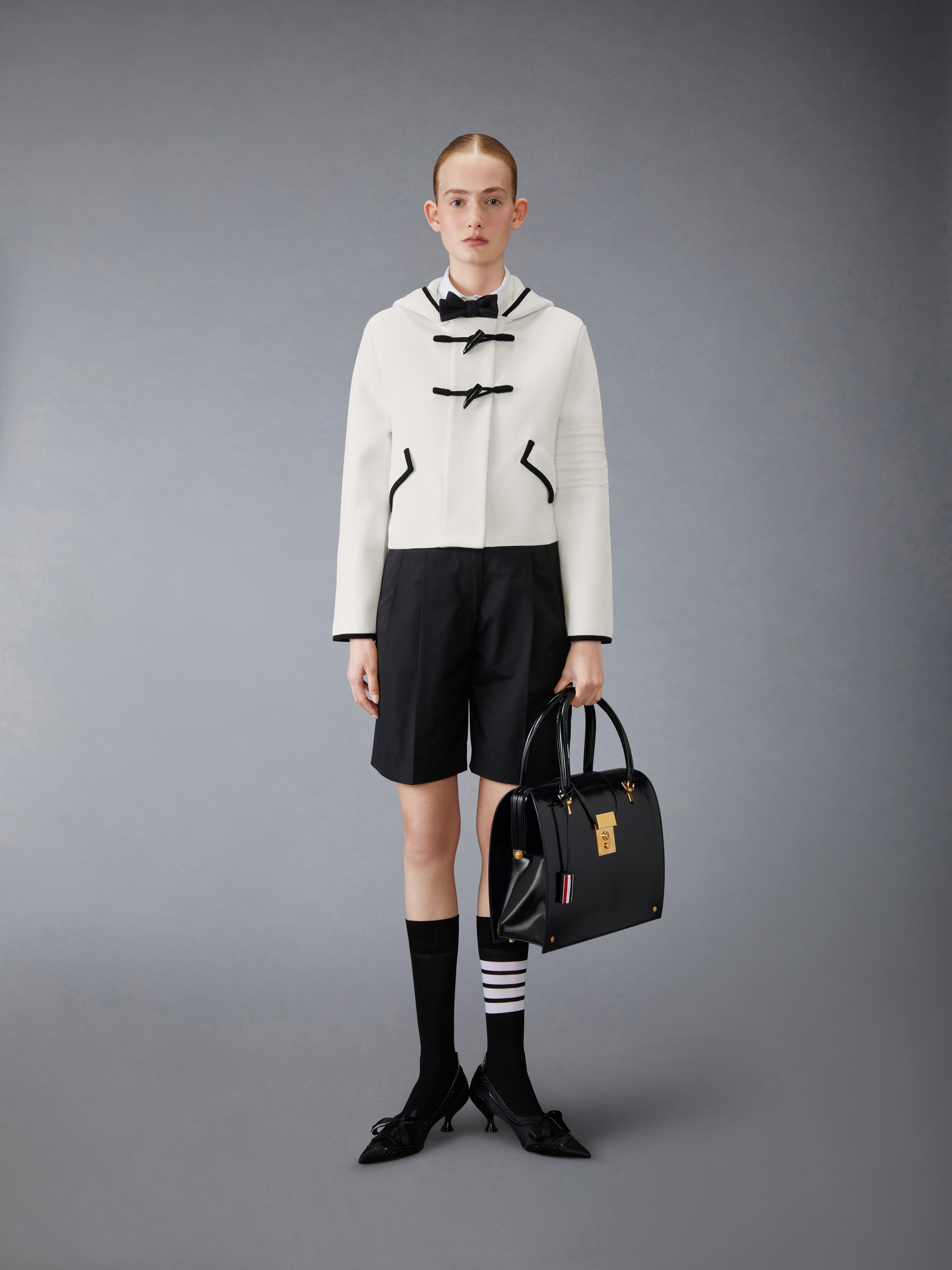 Pique Double Face Cropped Duffle Jacket In Cotton And Merino