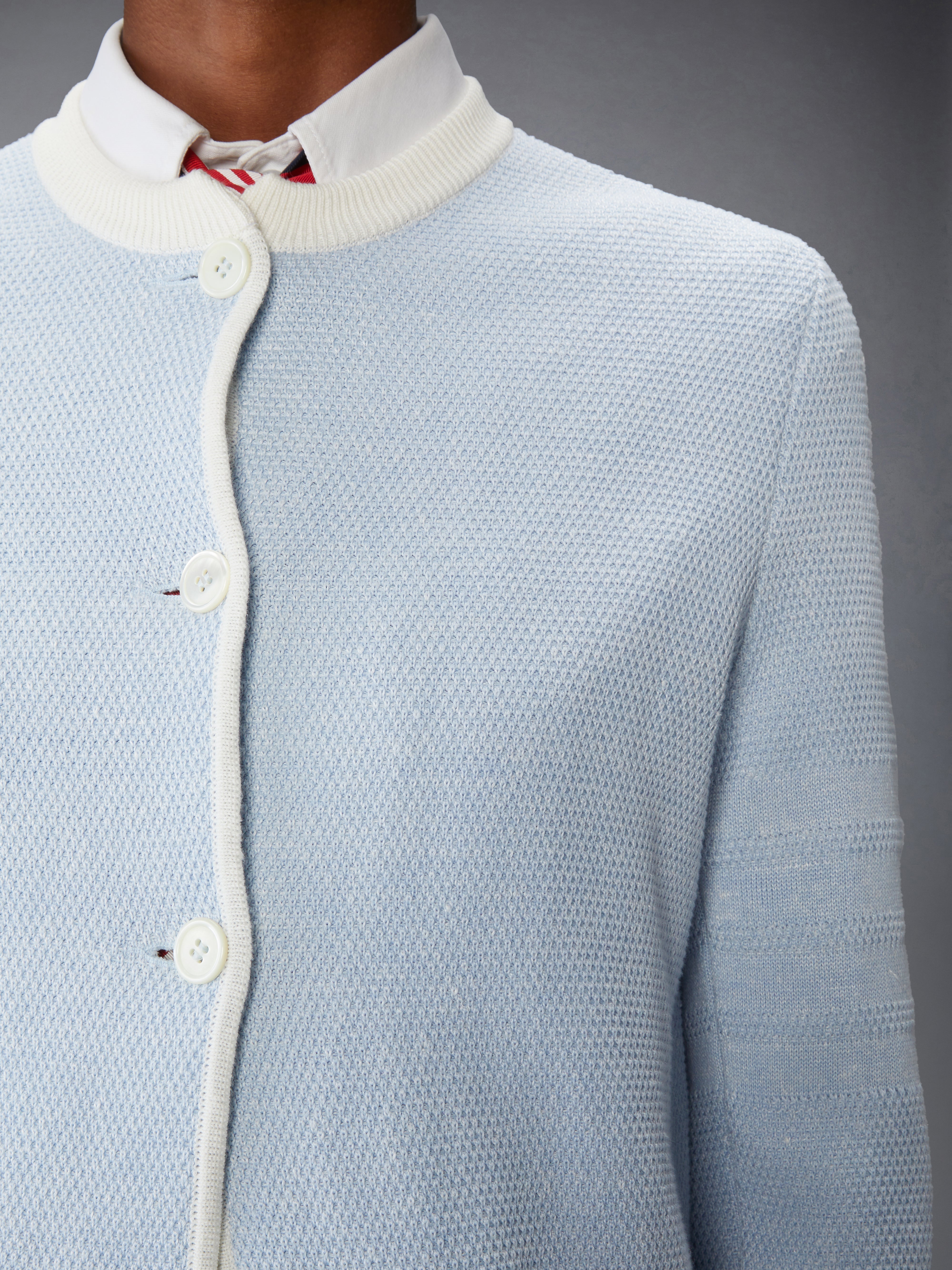 Textured Stitch 4-Bar Cew Neck Cardigan | Thom Browne