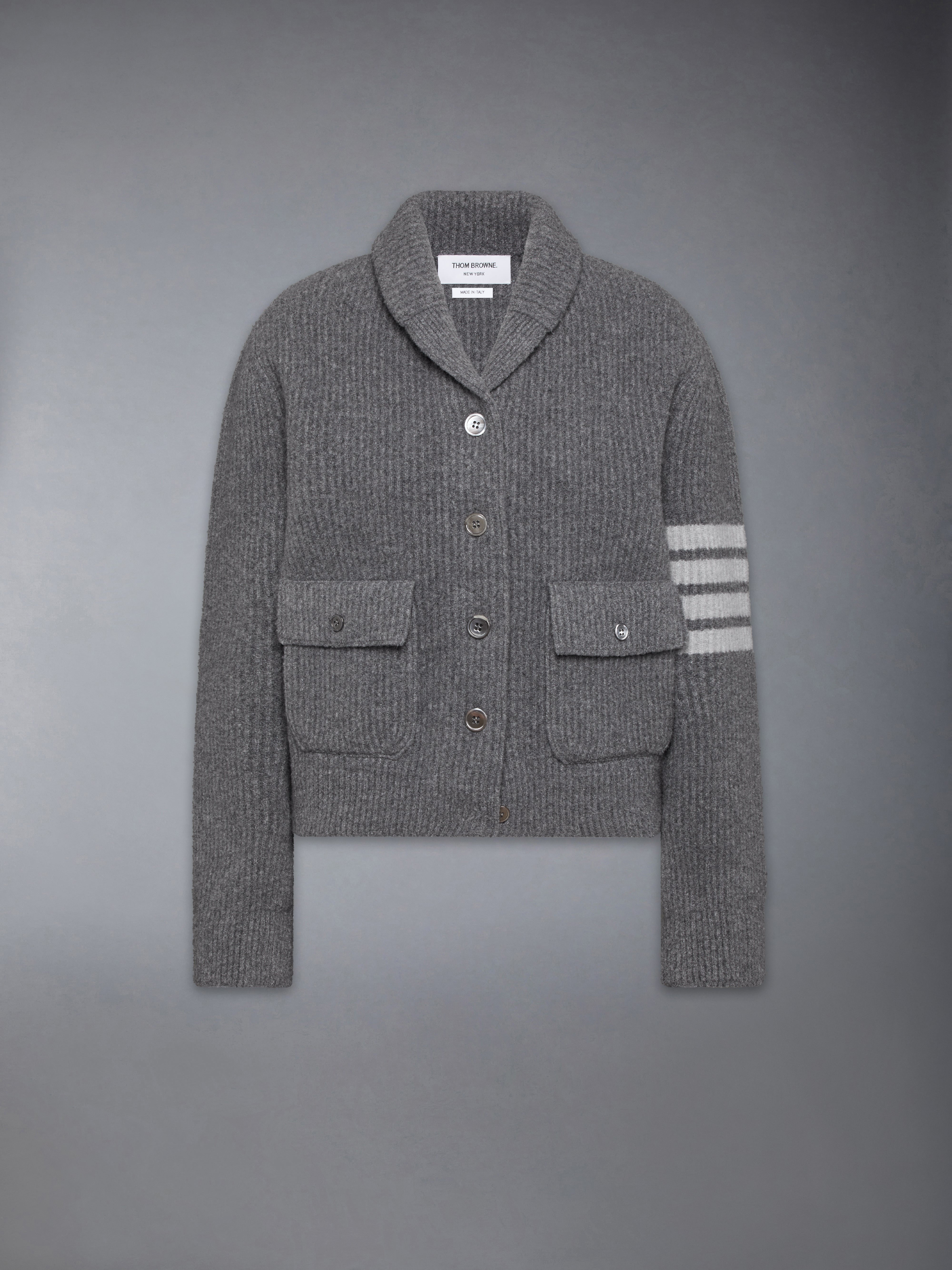 ジャケット THOM BROWNE Woman Jacket Grey FKJ116AY1059 035 Boiled Merino Wool 4-Bar Bomber Jacket | Thom Browne