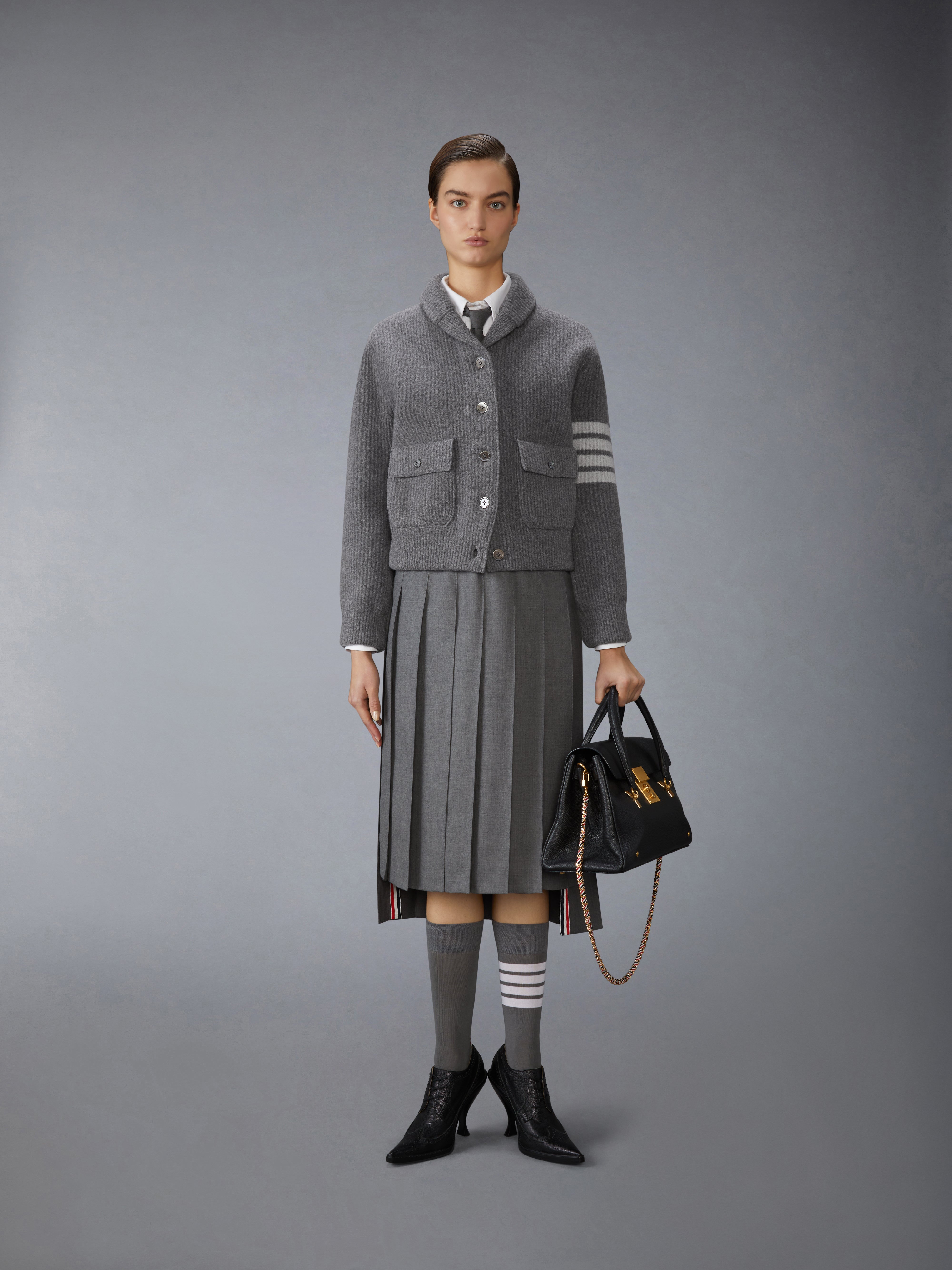 ジャケット THOM BROWNE Woman Jacket Grey FKJ116AY1059 035 Boiled Merino Wool 4-Bar Bomber Jacket | Thom Browne