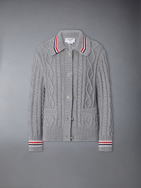 CASHMERE ARAN CABLE CARDIGAN JACKET LT GREY