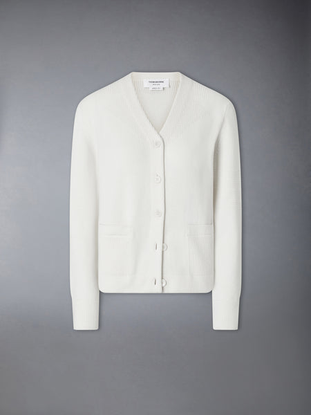 MERINO WOOL 4-BAR TROMPE L'OEIL CARDIGAN JACKET WHITE