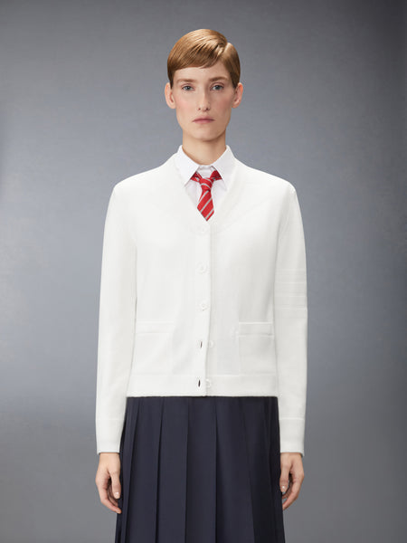 MERINO WOOL 4-BAR TROMPE L'OEIL CARDIGAN JACKET WHITE
