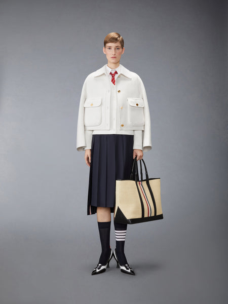 MERINO WOOL 4-BAR TROMPE L'OEIL CARDIGAN JACKET WHITE