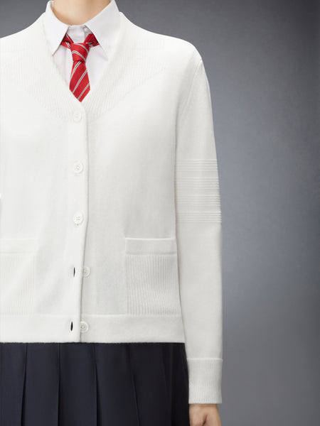 MERINO WOOL 4-BAR TROMPE L'OEIL CARDIGAN JACKET WHITE