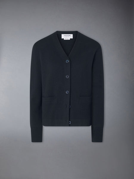 MERINO WOOL 4-BAR TROMPE L'OEIL CARDIGAN JACKET NAVY