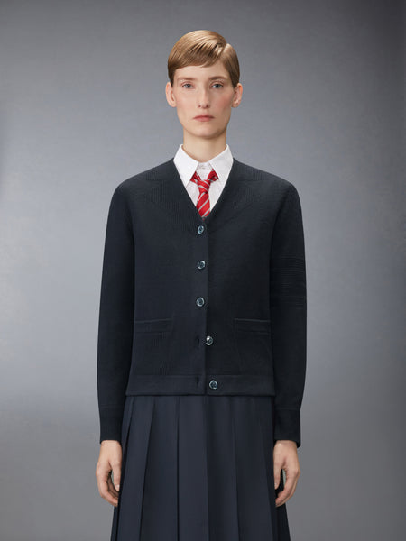 MERINO WOOL 4-BAR TROMPE L'OEIL CARDIGAN JACKET NAVY