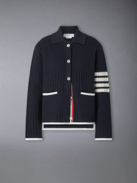MERINO WOOL 4-BAR RUGBY MILANO STITCH CARDIGAN NAVY