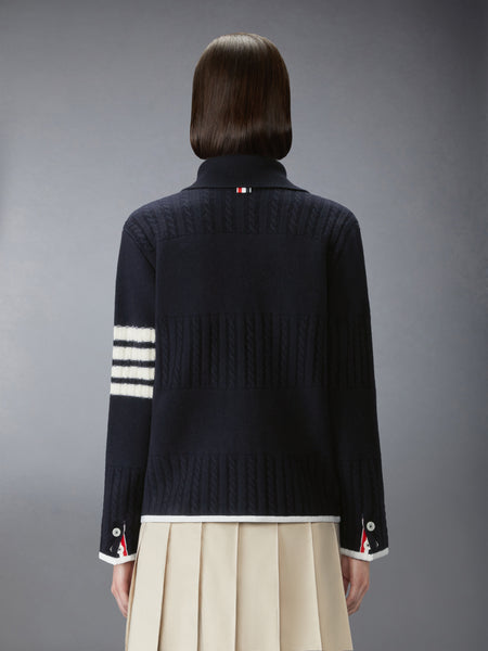 MERINO WOOL 4-BAR RUGBY MILANO STITCH CARDIGAN NAVY