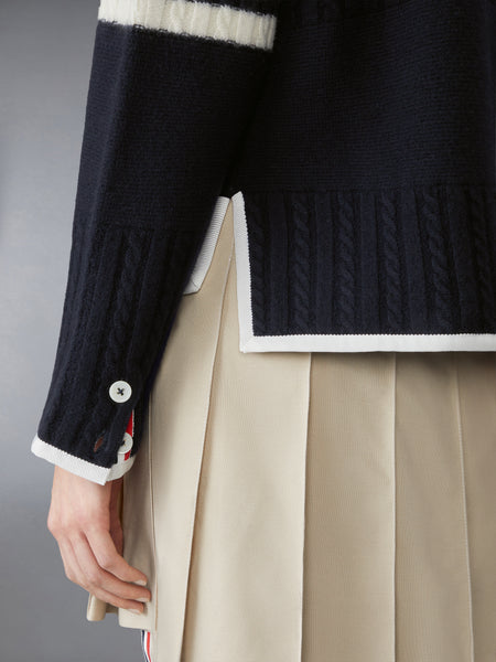MERINO WOOL 4-BAR RUGBY MILANO STITCH CARDIGAN NAVY