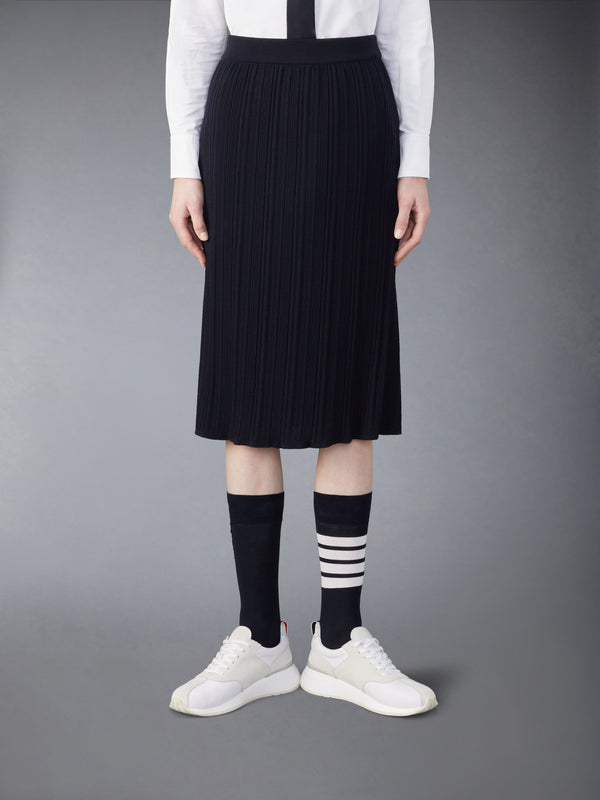 WOOL CREPE RIB STITCH MIDI PLISSE SKIRT