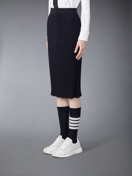 WOOL CREPE RIB STITCH MIDI PLISSE SKIRT