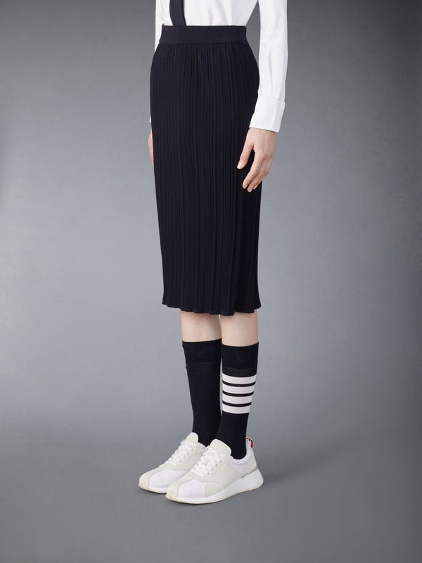 WOOL CREPE RIB STITCH MIDI PLISSE SKIRT