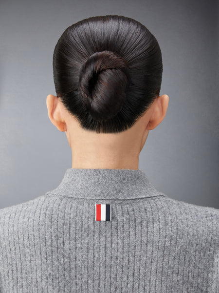 MERINO WOOL BRUSHED TUCK STITCH KEYHOLE POLO LT GREY