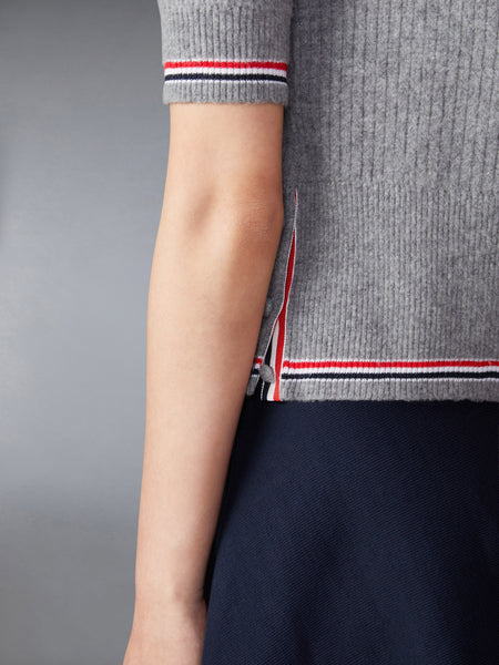 MERINO WOOL BRUSHED TUCK STITCH KEYHOLE POLO LT GREY