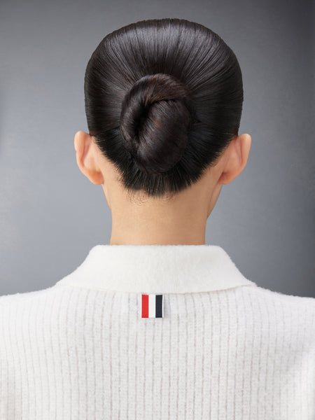 MERINO WOOL BRUSHED TUCK STITCH KEYHOLE POLO WHITE