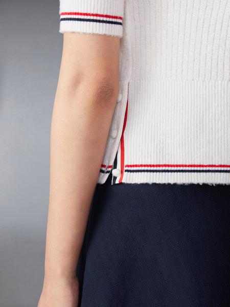 MERINO WOOL BRUSHED TUCK STITCH KEYHOLE POLO WHITE