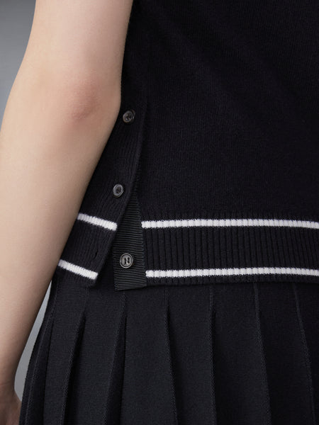 MERINO WOOL POINTELLE JERSEY HECTOR & ROSE SLEEVELESS POLO BLACK