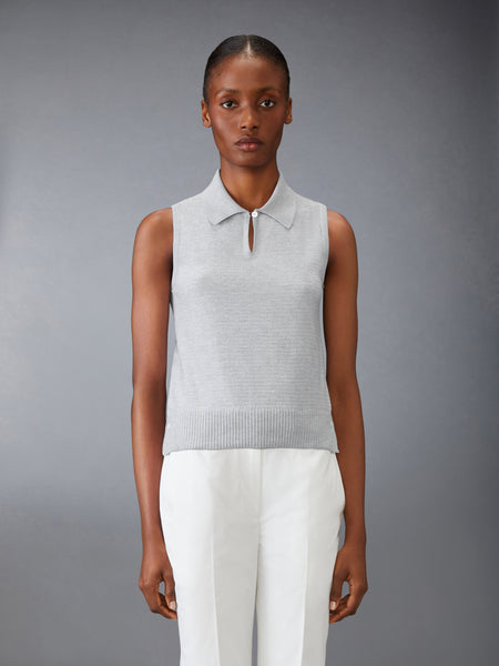 COTTON SILK KEYHOLE POLO LT GREY