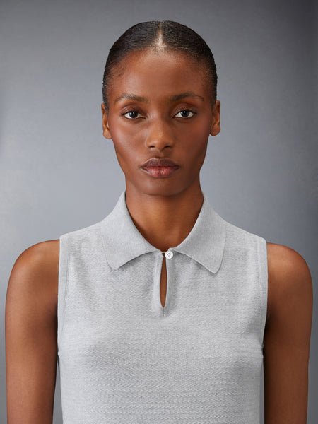 COTTON SILK KEYHOLE POLO LT GREY