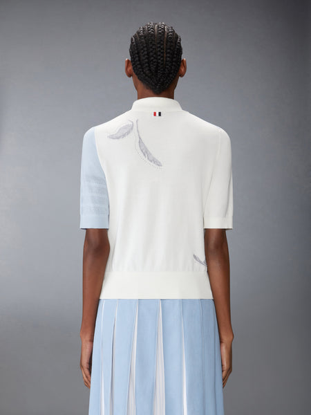 FUNMIX FEATHER INTARSIA POINTELLE 4 BAR POLO
